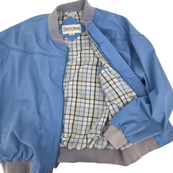 Vtg Field & Stream‎ Mens XL Blue Jacket Bomber Plaid Lined Button Up Casual - Picture 7 of 10